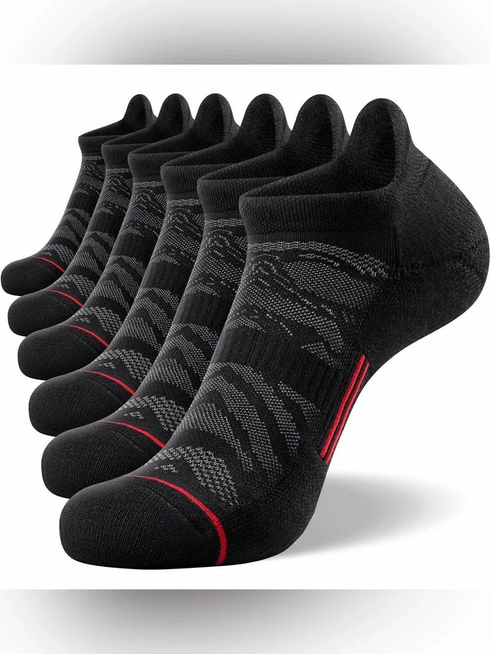 FITRELL 6 Pack Men's Ankle Running Socks Low Cut Cushioned 12-15, Black+grey+Red